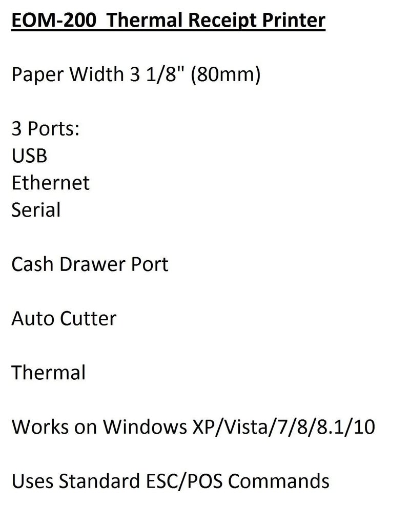 EOM-POS طابعة إي أو إم-بي أو إس الحرارية للإيصالات - USB، Ethernet/LAN، ومنافذ تسلسلية - قاطع تلقائي - منفذ درج النقود - عرض الورق 3 1/8" (80 مم) - لأنظمة ويندوز فقط - Image 3